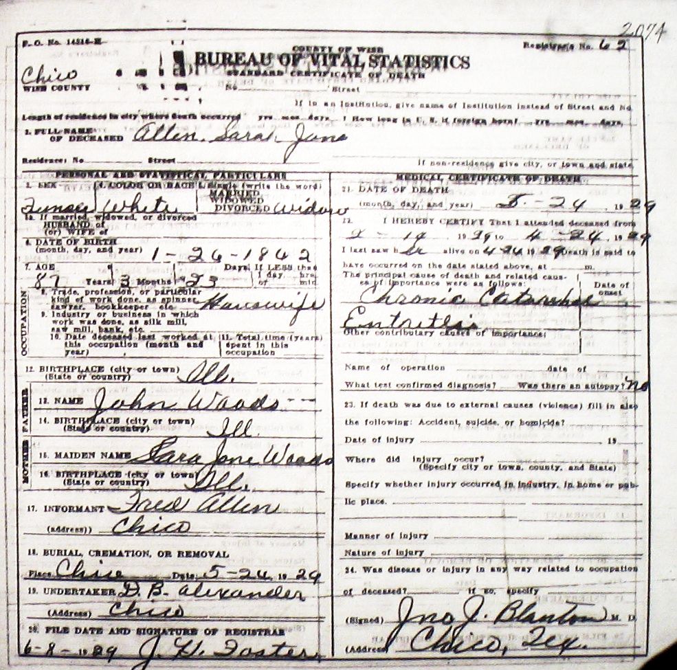Death Certificate Images for Wise County TX (1904-1966) With Last Names A-L